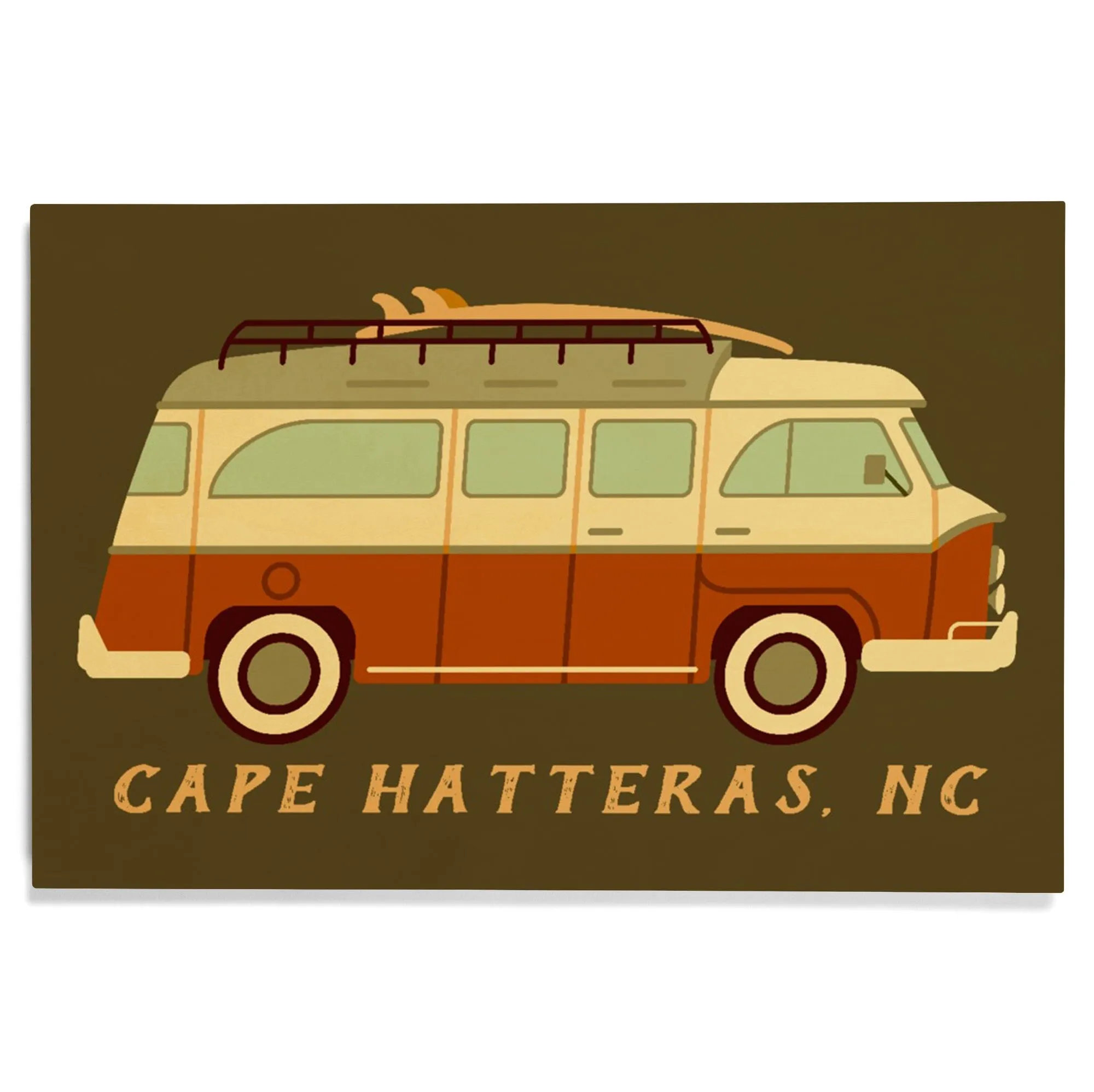 Cape Hatteras, North Carolina, Camper Van with Surfboard, Geometric, Lantern Press Artwork, Wood Signs and Postcards