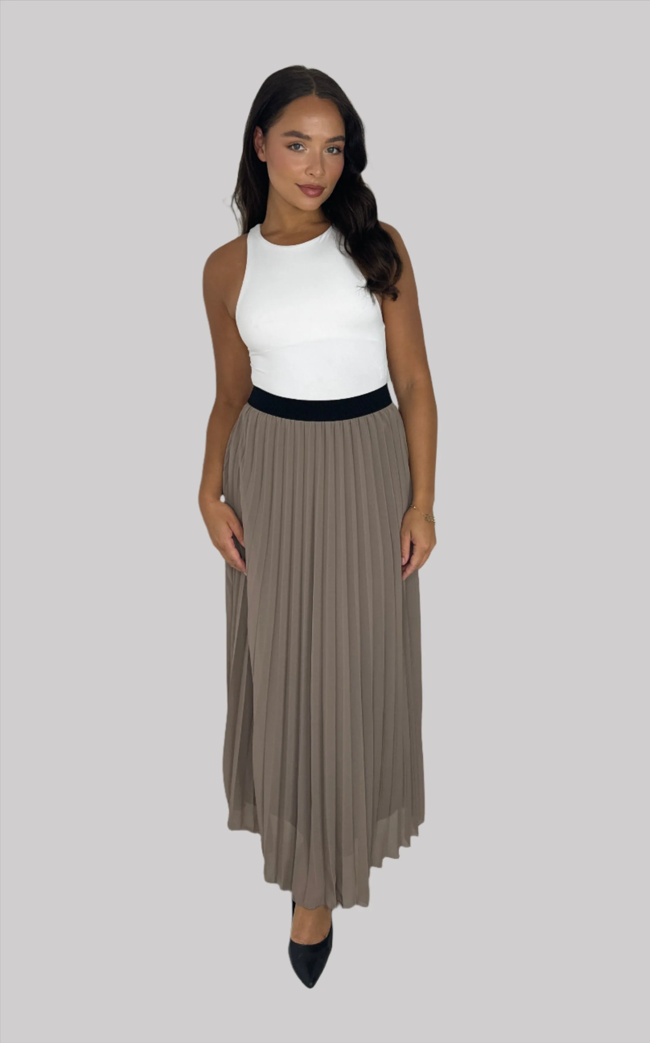 Casual Elasticated High Waist Pleated Chiffon Maxi Skirt