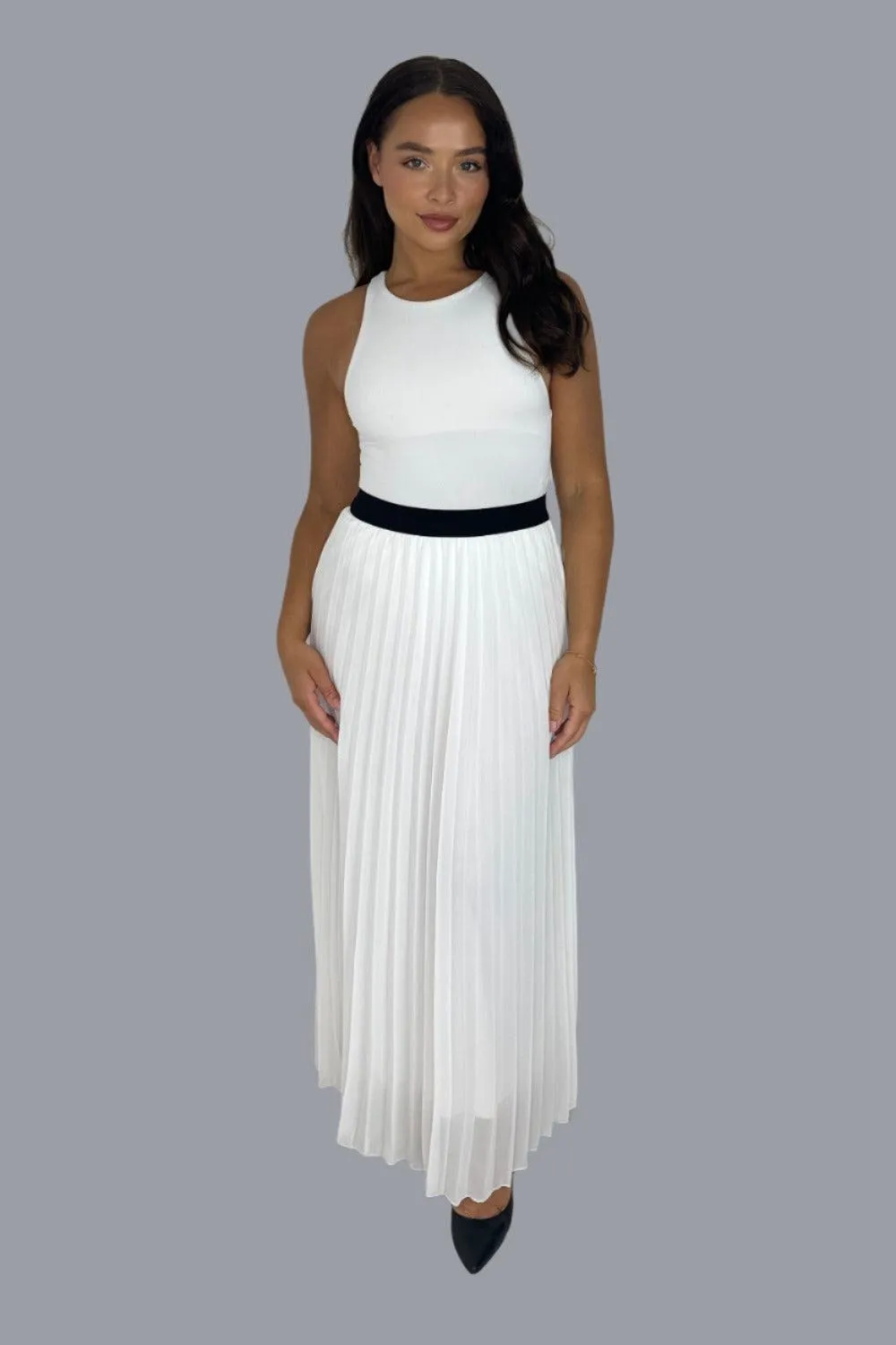 Casual Elasticated High Waist Pleated Chiffon Maxi Skirt