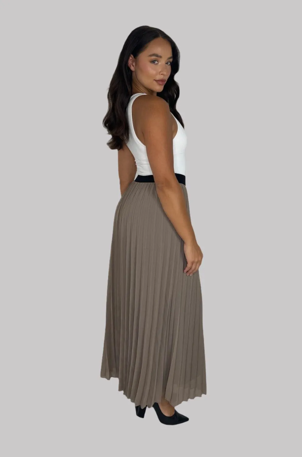 Casual Elasticated High Waist Pleated Chiffon Maxi Skirt