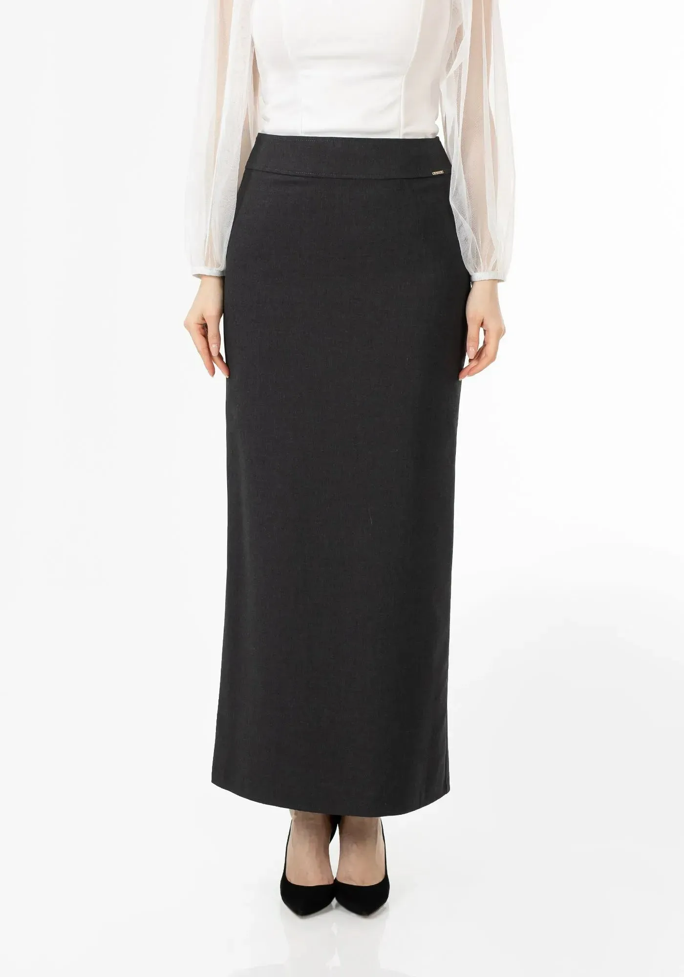 Charcoal Maxi Back Slit Pencil Skirt