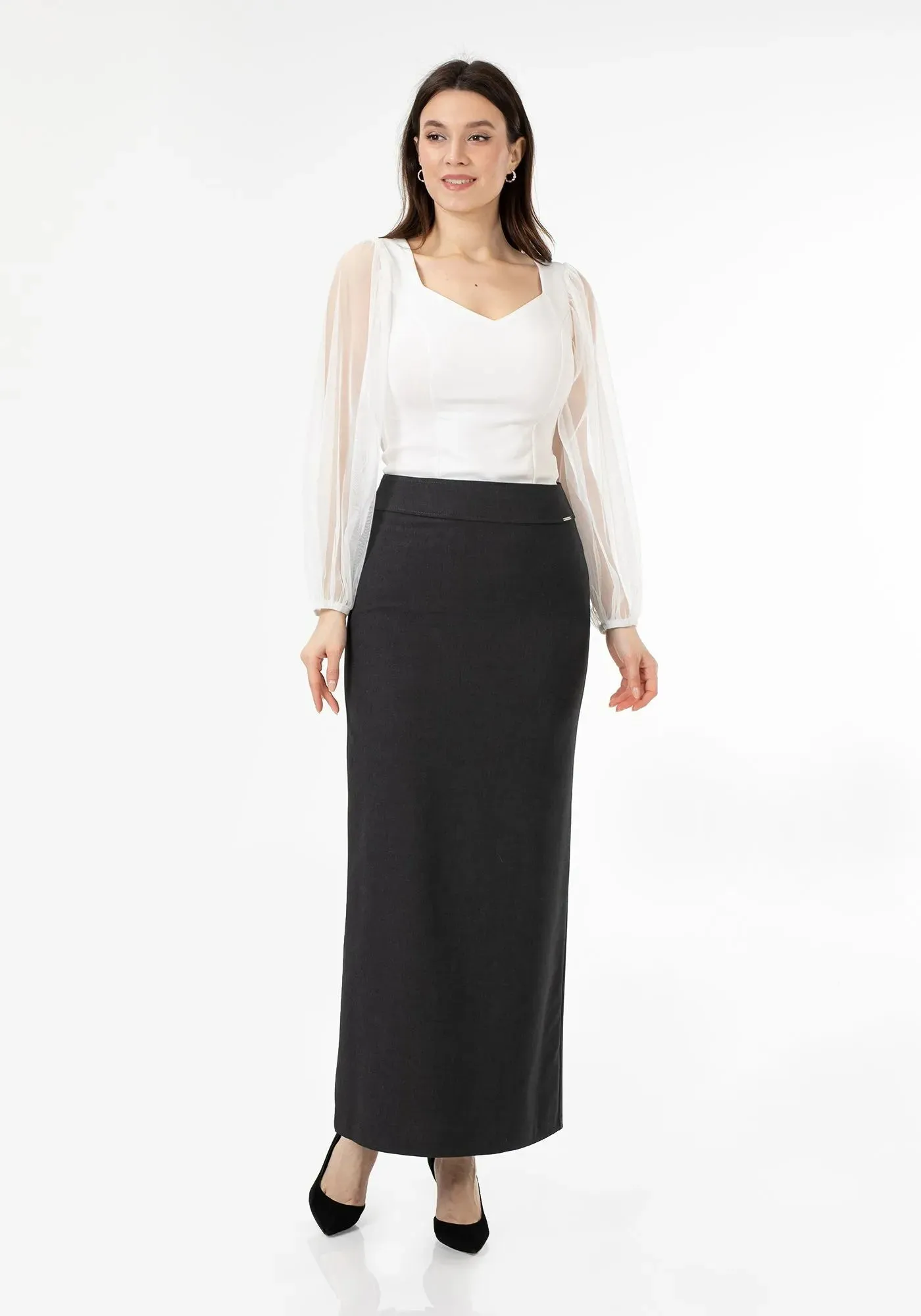 Charcoal Maxi Back Slit Pencil Skirt