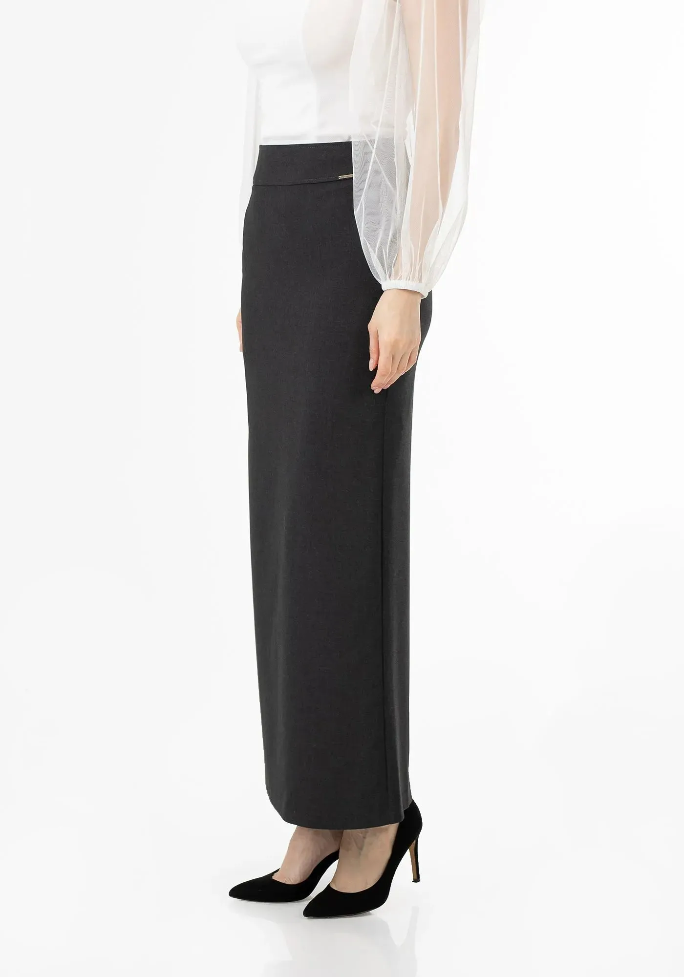 Charcoal Maxi Back Slit Pencil Skirt