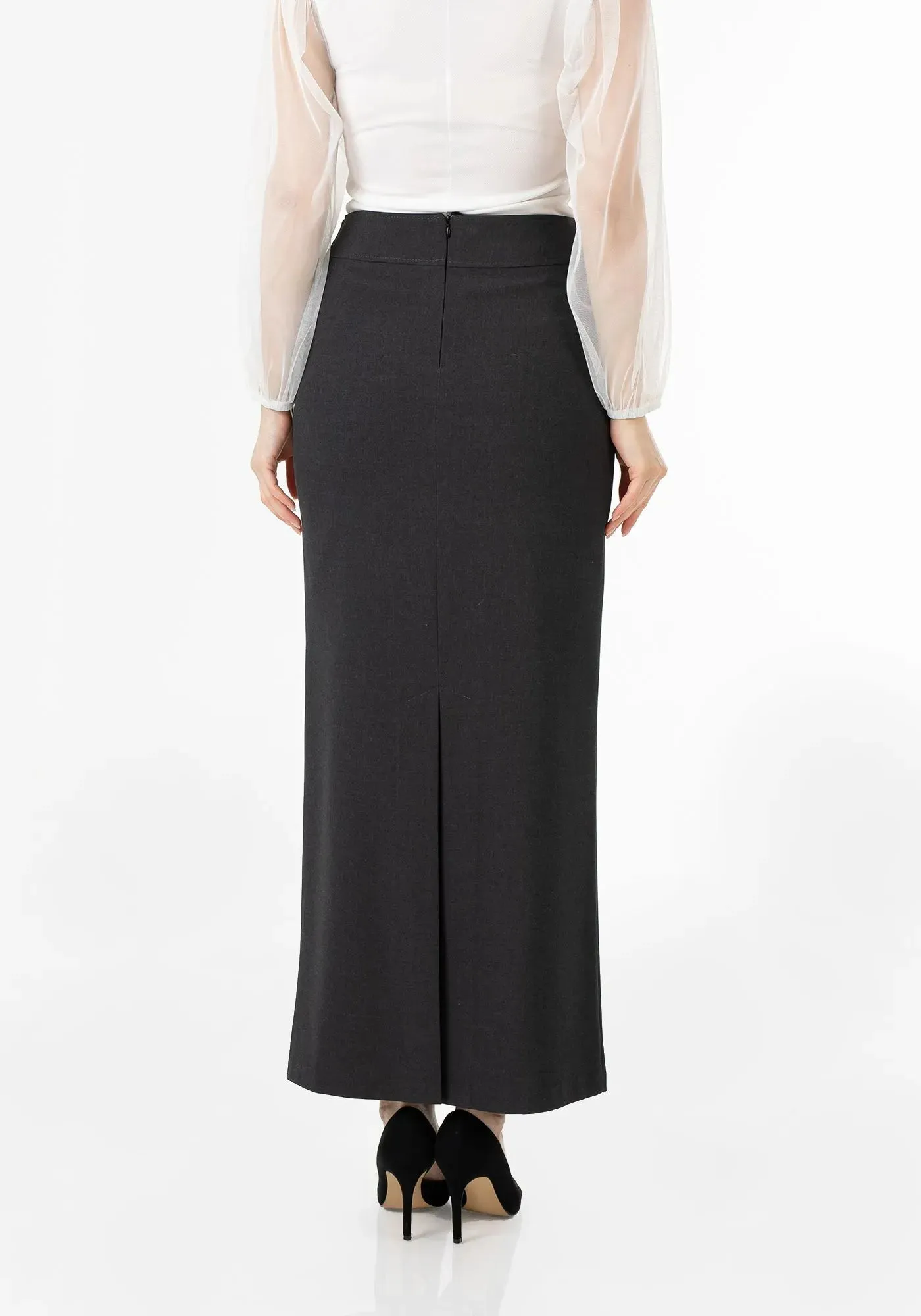 Charcoal Maxi Back Slit Pencil Skirt