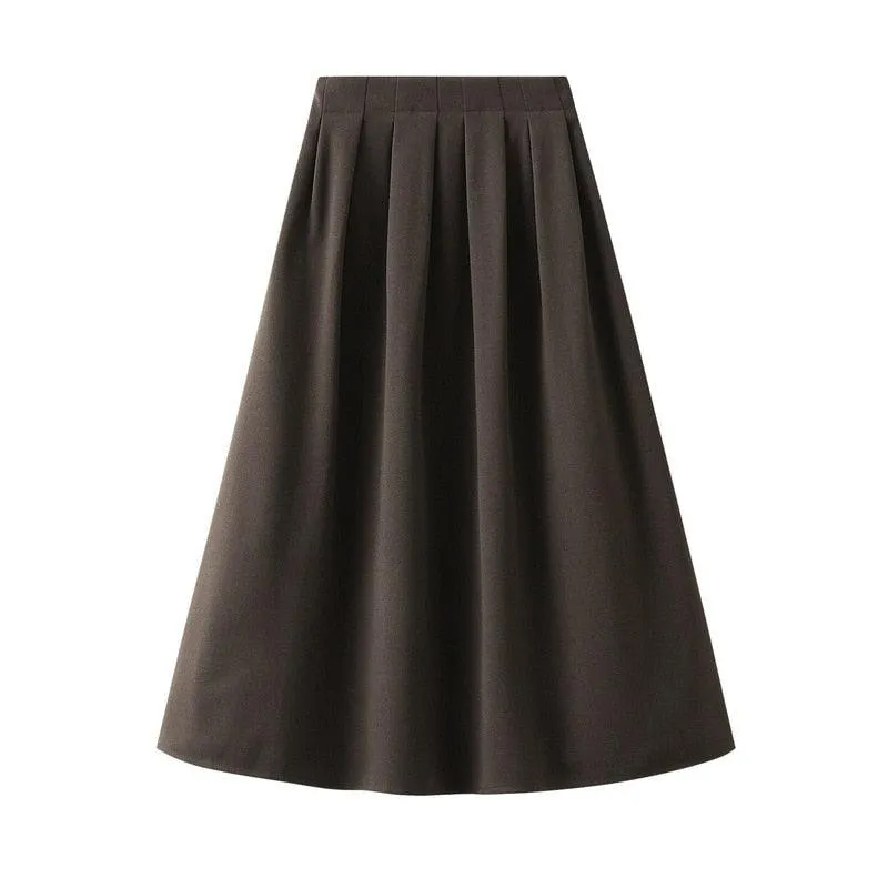 Chic Korean High Waist Pleated Midi Skirt: Effortless Office to After-Hours Style