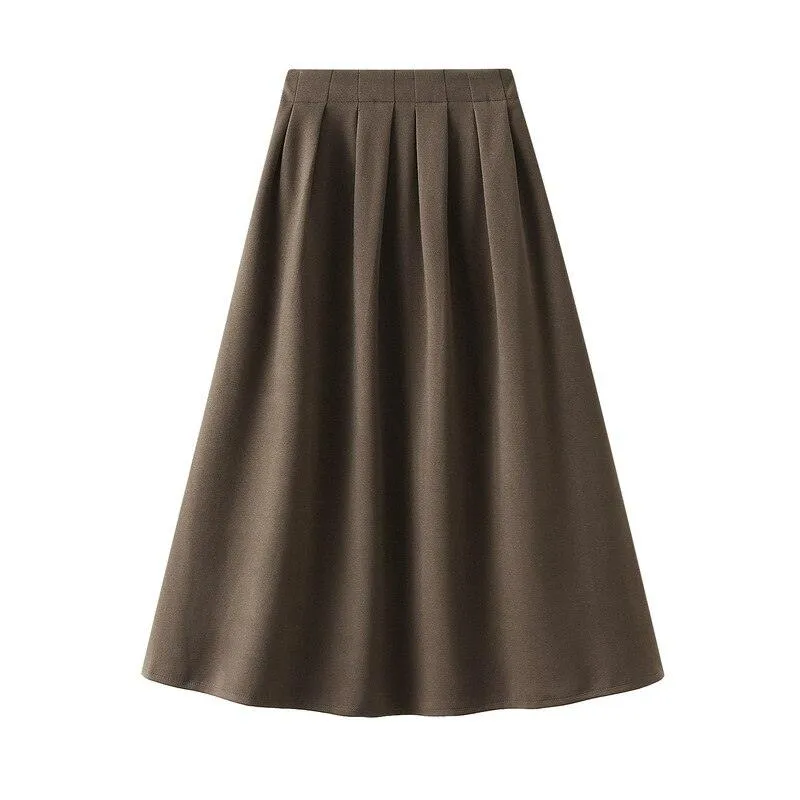 Chic Korean High Waist Pleated Midi Skirt: Effortless Office to After-Hours Style