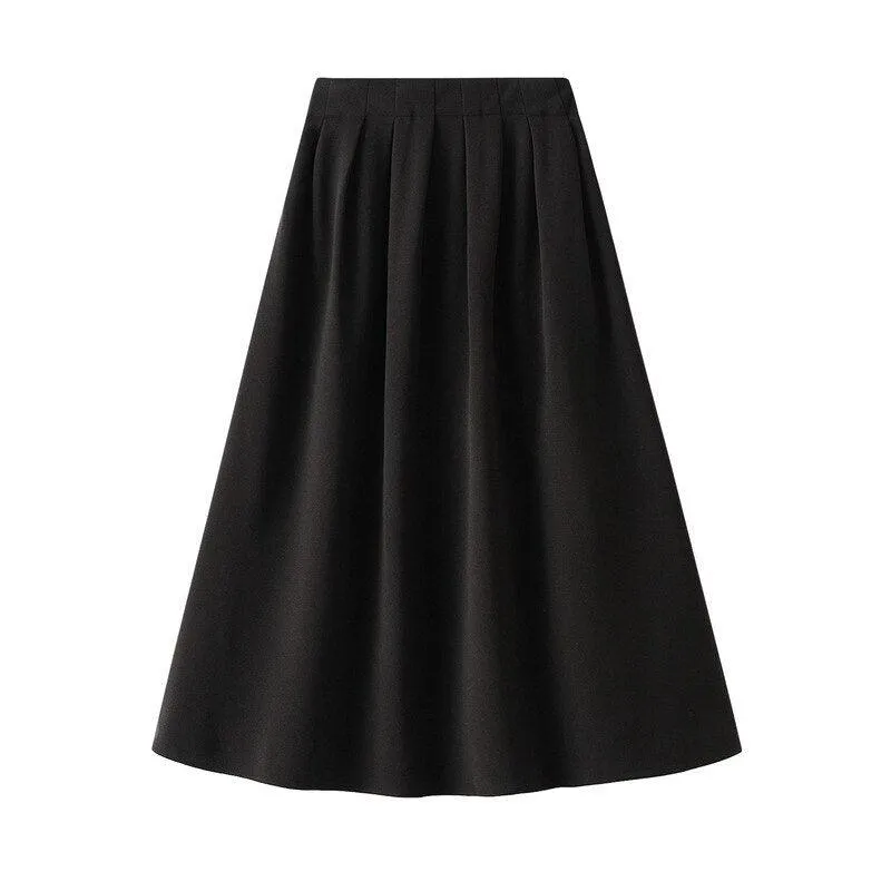 Chic Korean High Waist Pleated Midi Skirt: Effortless Office to After-Hours Style