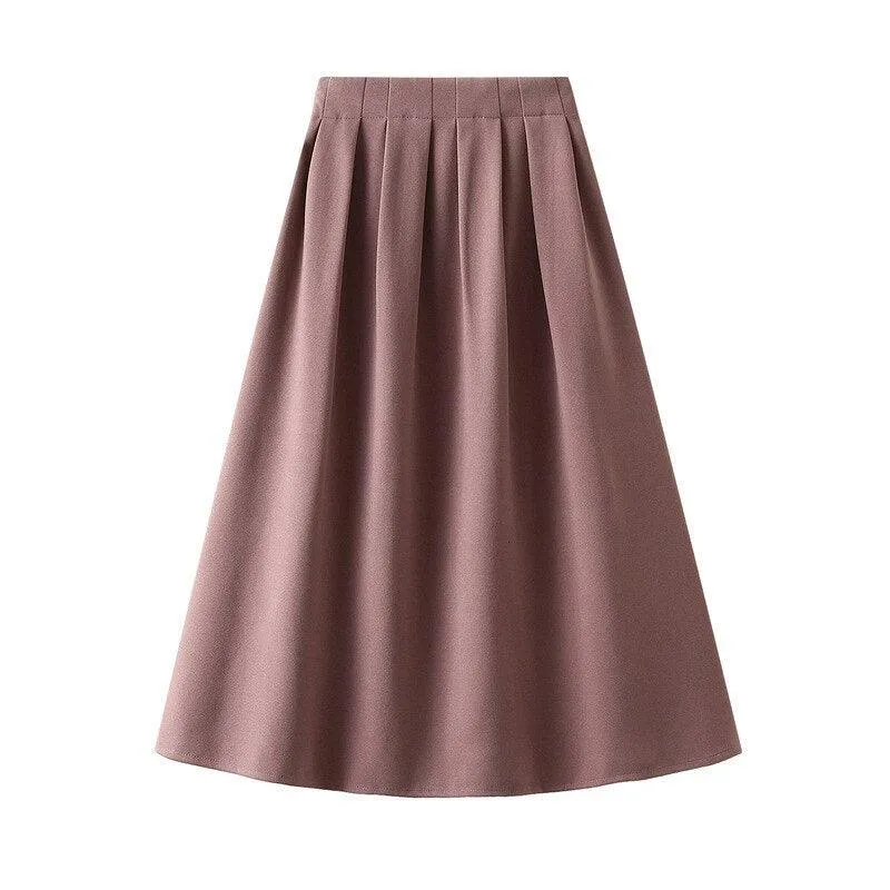 Chic Korean High Waist Pleated Midi Skirt: Effortless Office to After-Hours Style