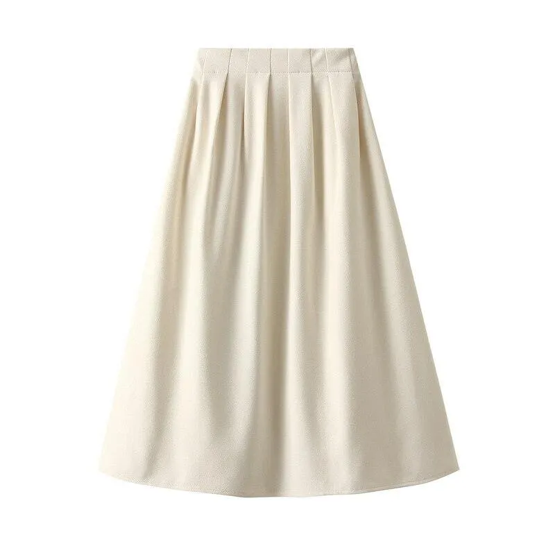 Chic Korean High Waist Pleated Midi Skirt: Effortless Office to After-Hours Style