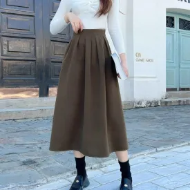 Chic Korean High Waist Pleated Midi Skirt: Effortless Office to After-Hours Style