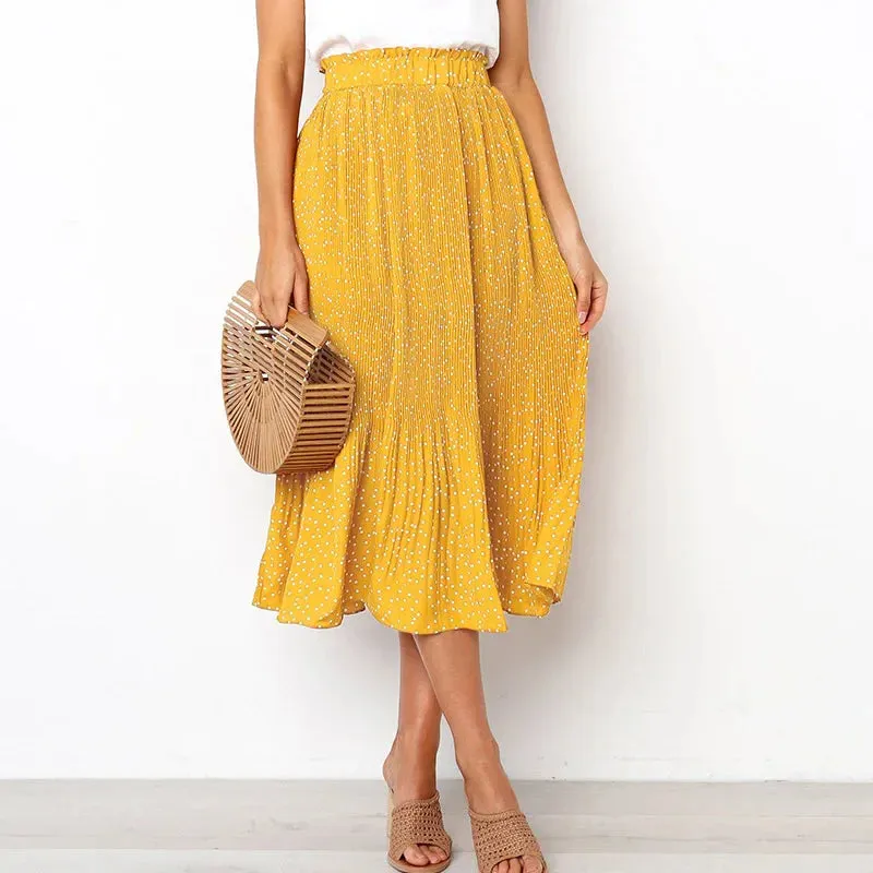 Chiffon Print High Waist Pleated Maxi Skirt