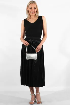 Claudia Pleated Skirt - Black, Foil