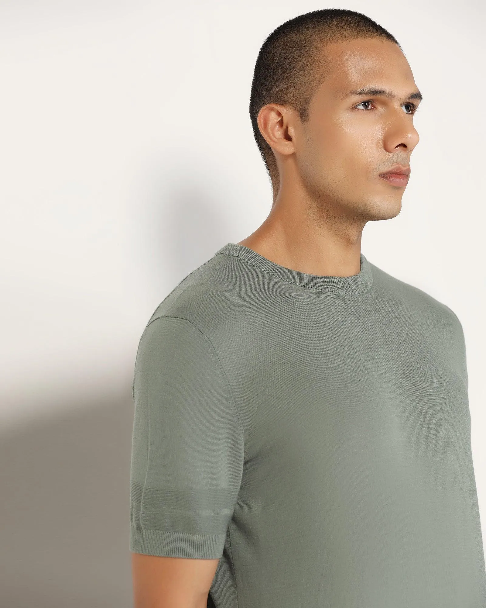 Crew Neck Jungle Green Yarn Dyed T-Shirt - Miya