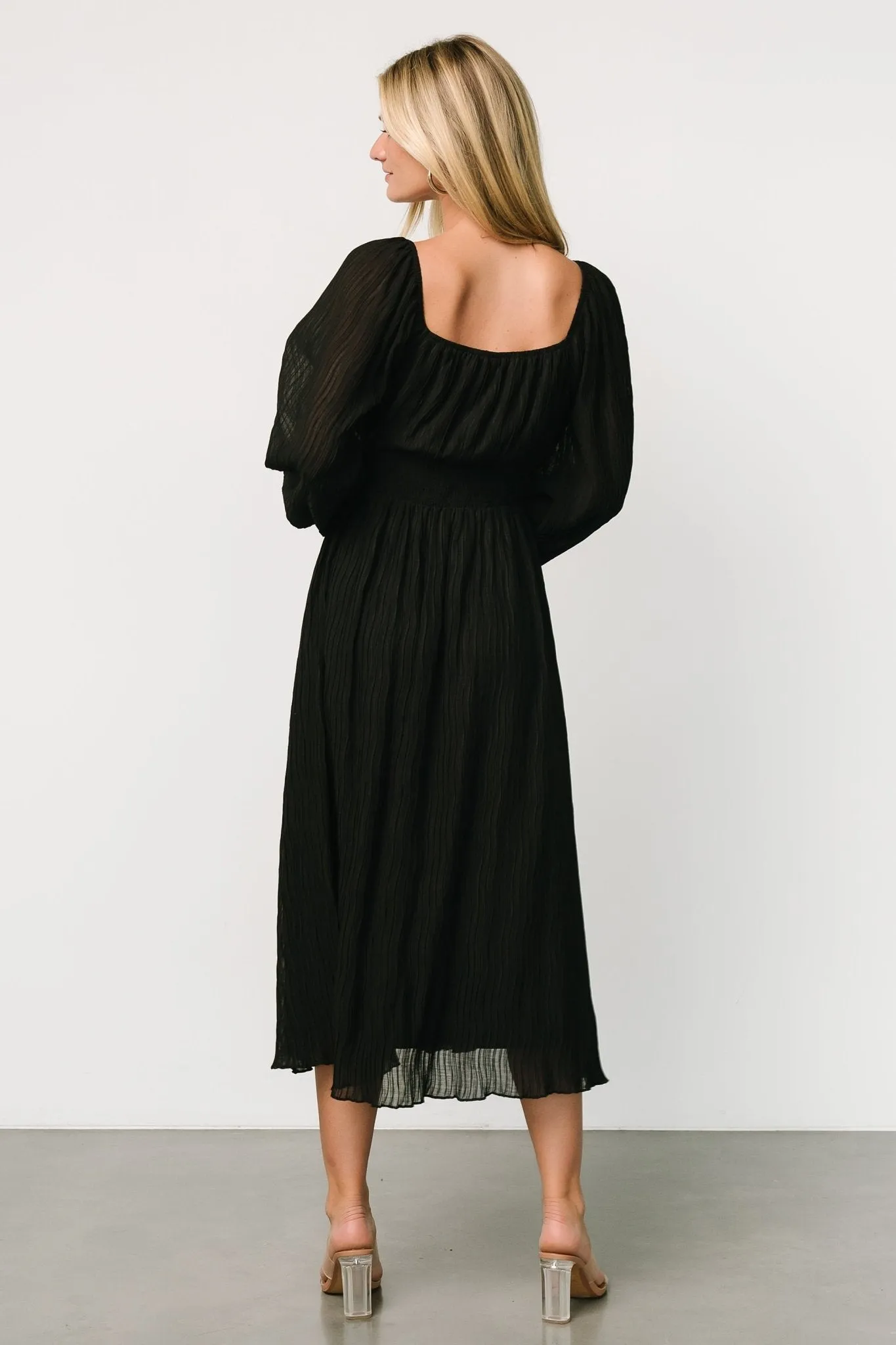 Dalton Pleated Midi Dress | Black