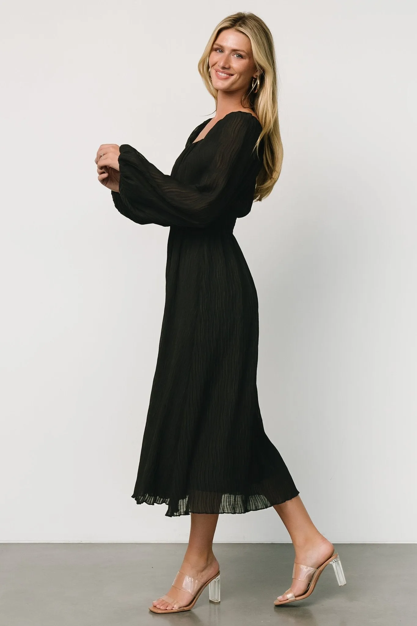 Dalton Pleated Midi Dress | Black