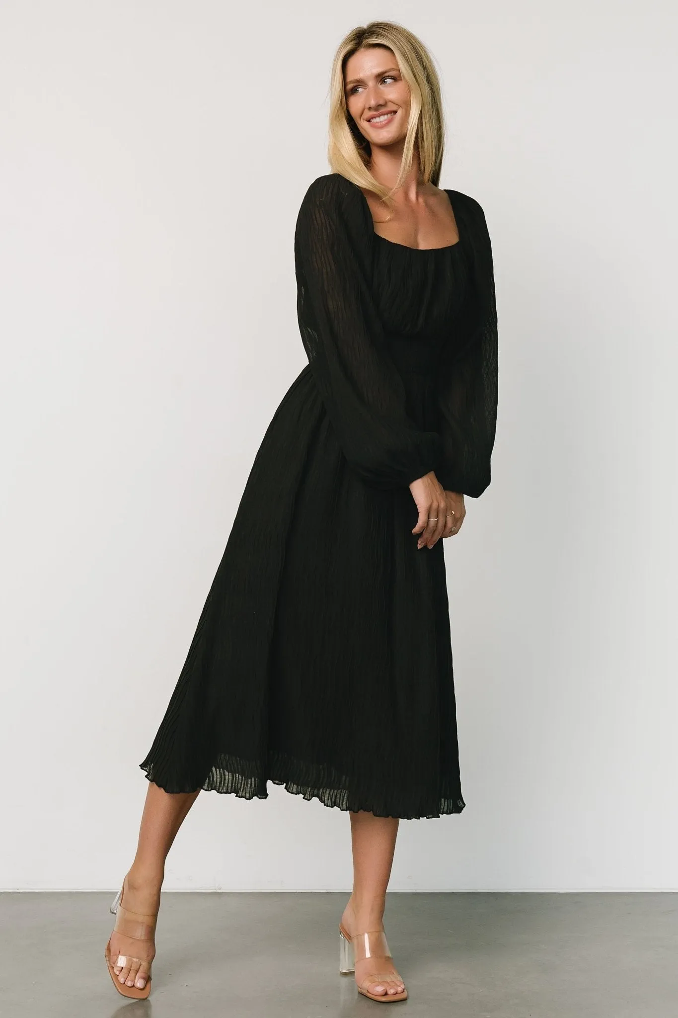 Dalton Pleated Midi Dress | Black