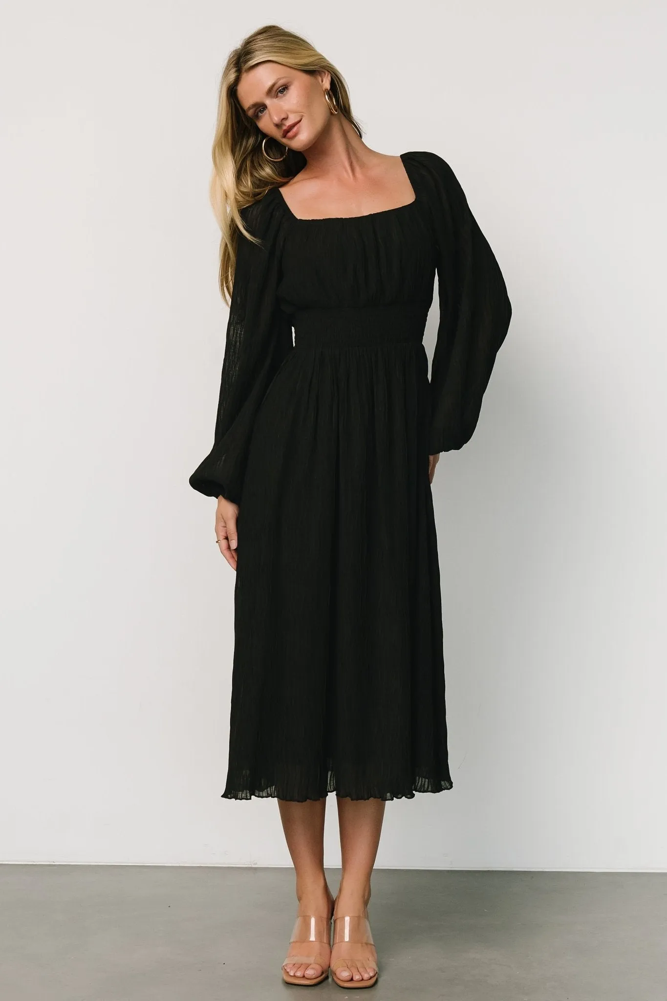 Dalton Pleated Midi Dress | Black