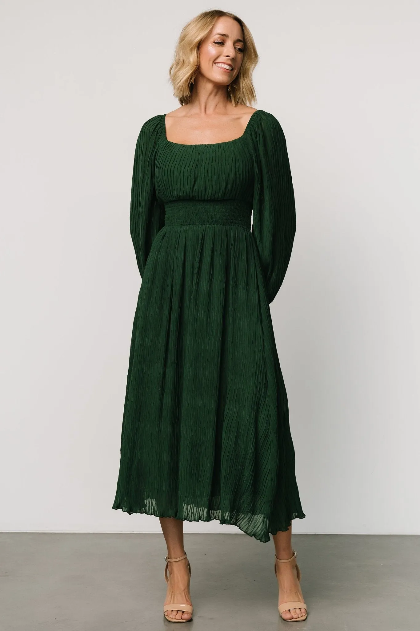 Dalton Pleated Midi Dress | Dark Green