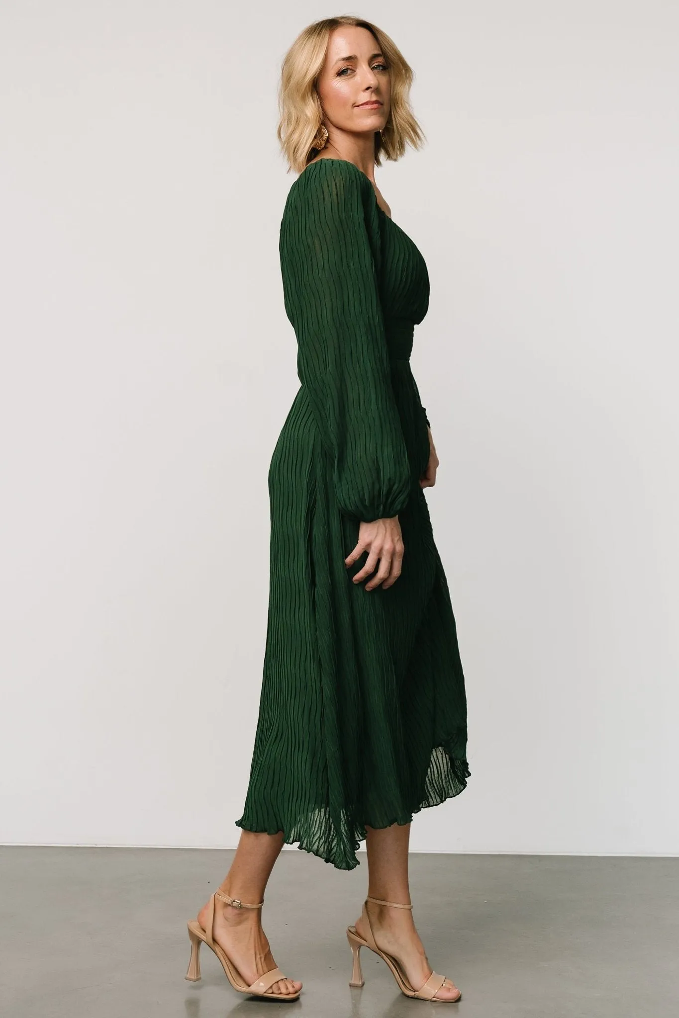 Dalton Pleated Midi Dress | Dark Green