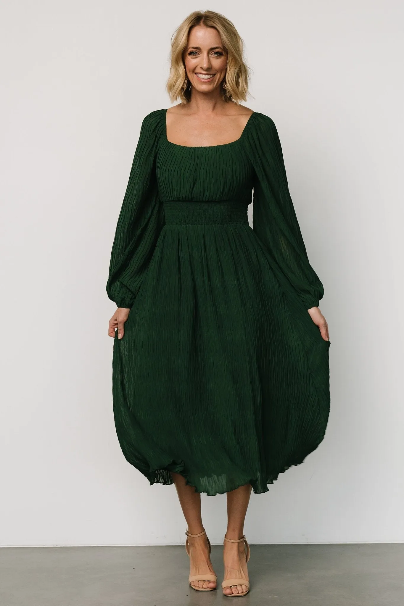 Dalton Pleated Midi Dress | Dark Green