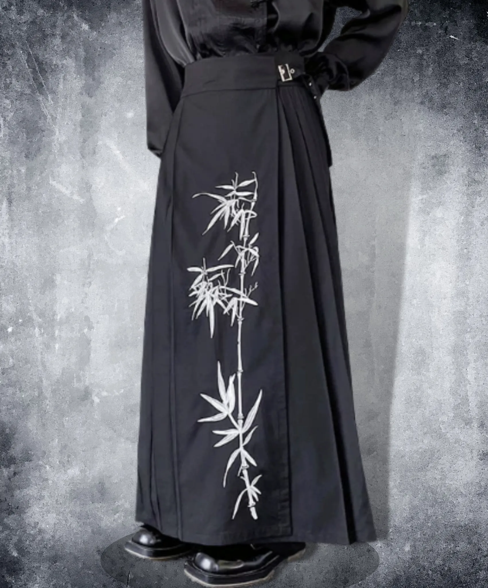 dark chinese bamboo design pleated skirt EN1132