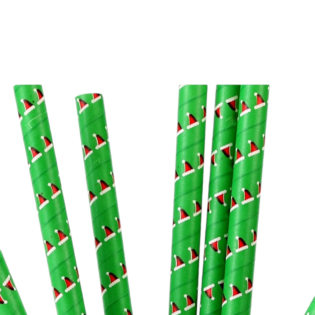 Disposable Paper Straws 6mm Green Festive Print 25pack