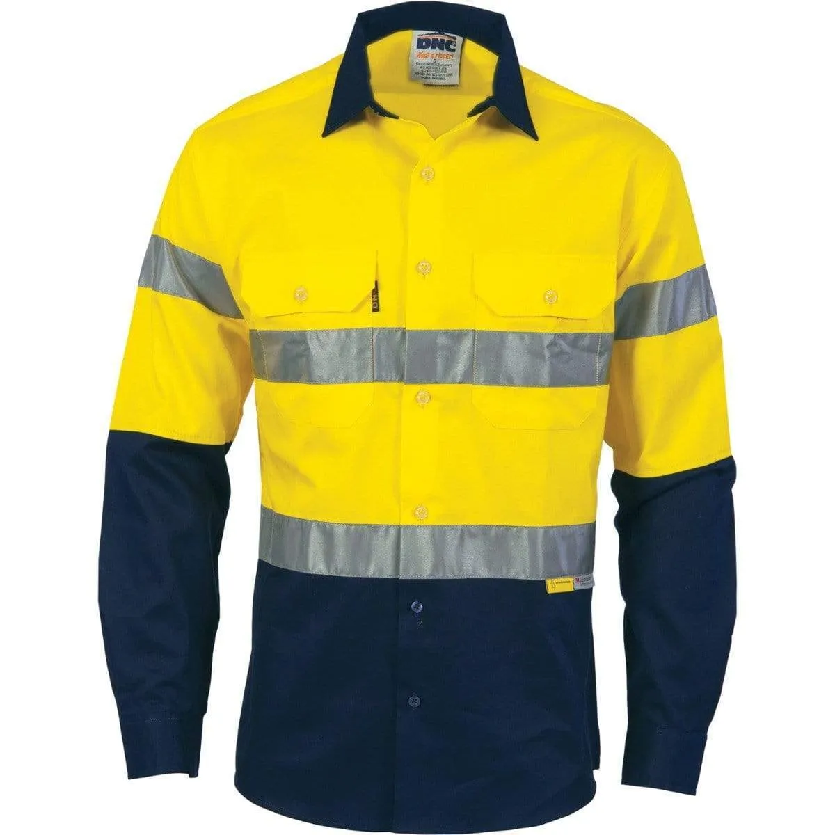 Dnc Workwear Hi-vis Two Tone Drill Long Sleeve Shirt With 3m 8910 Reflective Tape - 3836