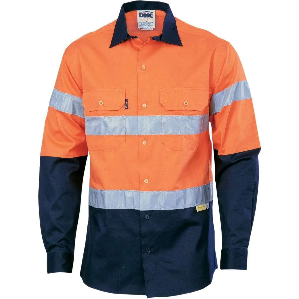 Dnc Workwear Hi-vis Two Tone Drill Long Sleeve Shirt With 3m 8910 Reflective Tape - 3836