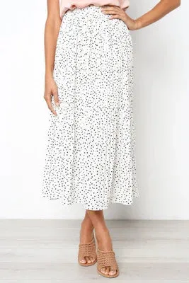 Dots Floral Print Elastic Side Pockets Skirt