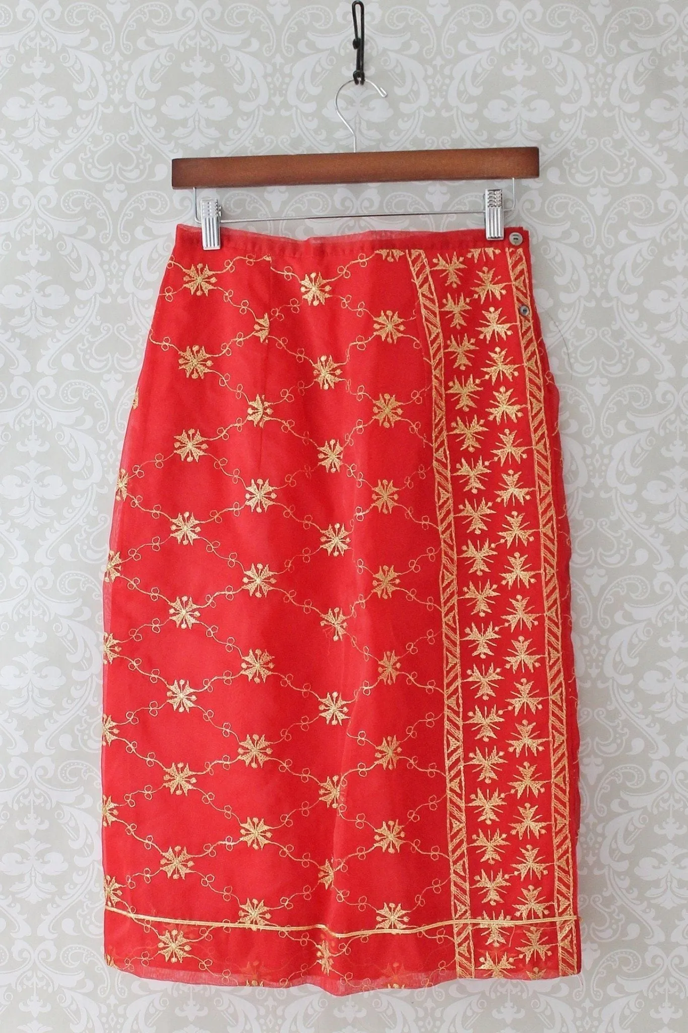 Embroidered Pencil Slip Skirt