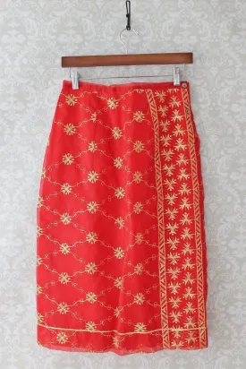 Embroidered Pencil Slip Skirt