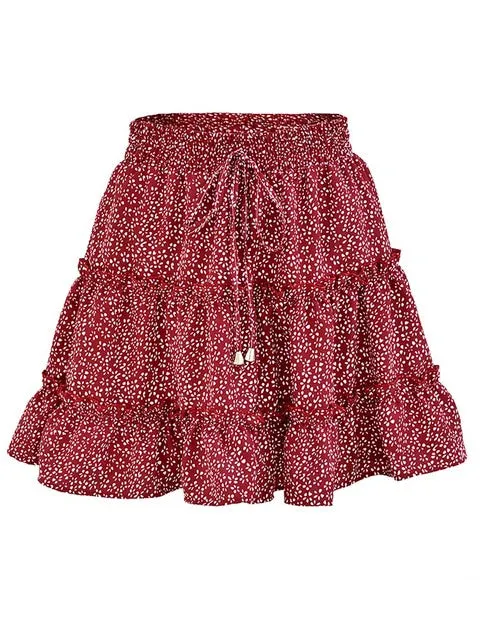 Floral Print Mini Skirt For Women Bandage Fashion High Waist Frills Short Skirt Pleated