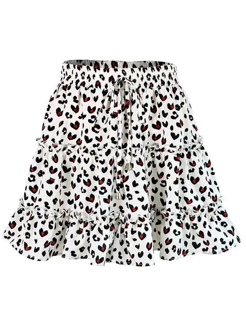 Floral Print Mini Skirt For Women Bandage Fashion High Waist Frills Short Skirt Pleated