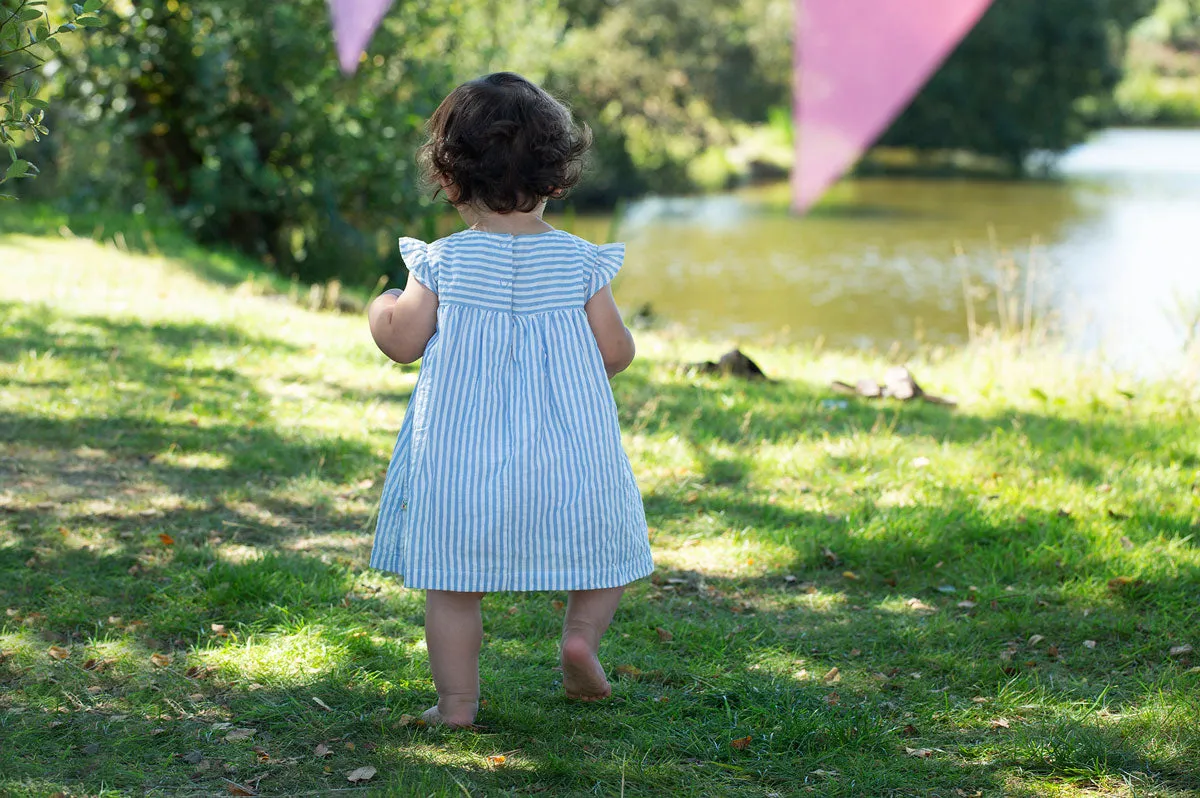 Frugi Birdie Body Dress - Beach Hut Blue Stripe