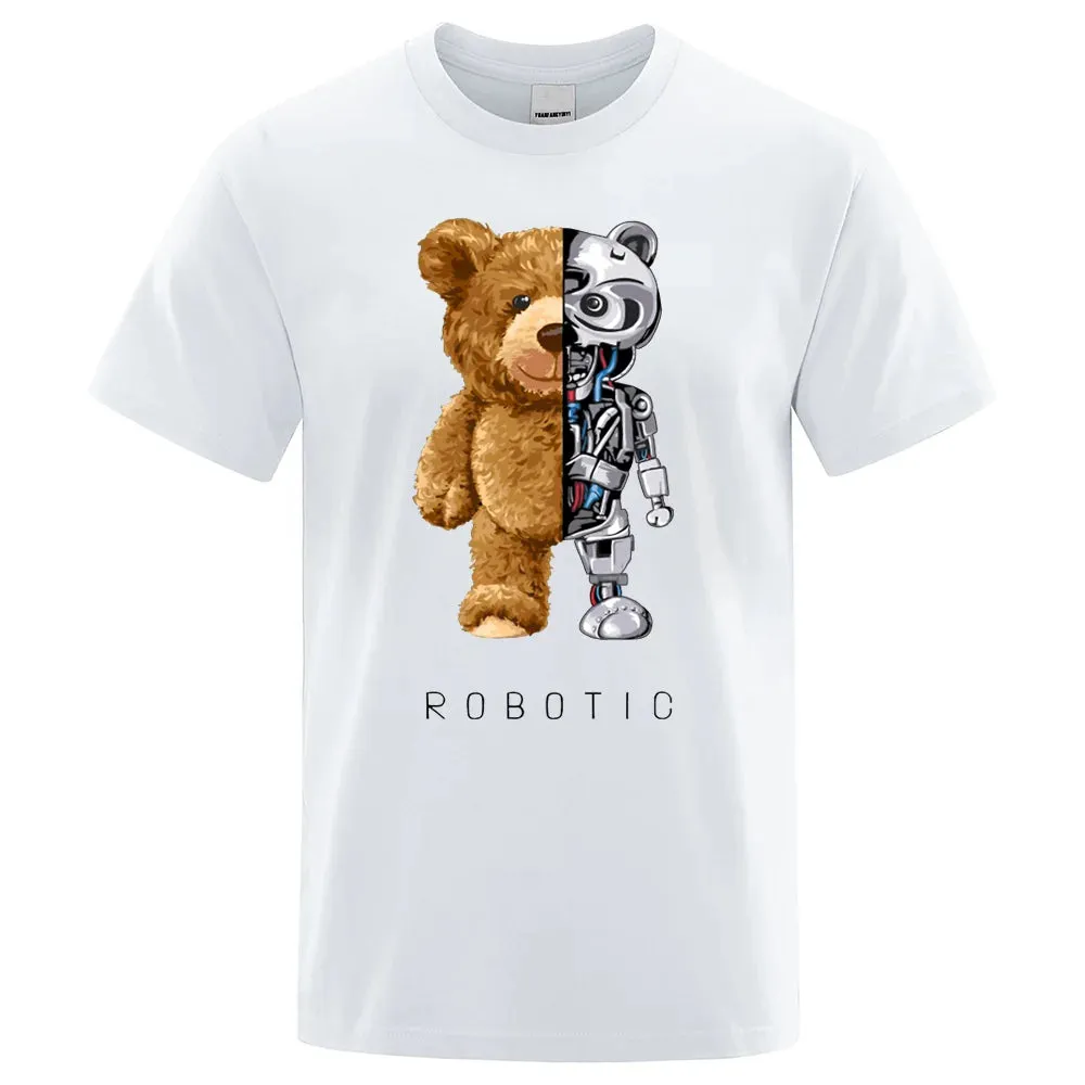 Funny Ted Bear Robot T-shirt – Men’s Oversized Casual Summer Tee