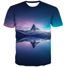 Galaxy T shirts Men Space Shirt Print Mountain Tshirts Cool Landscape T-shirts Graphic Snow Tshirts Casual