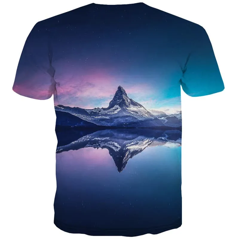 Galaxy T shirts Men Space Shirt Print Mountain Tshirts Cool Landscape T-shirts Graphic Snow Tshirts Casual