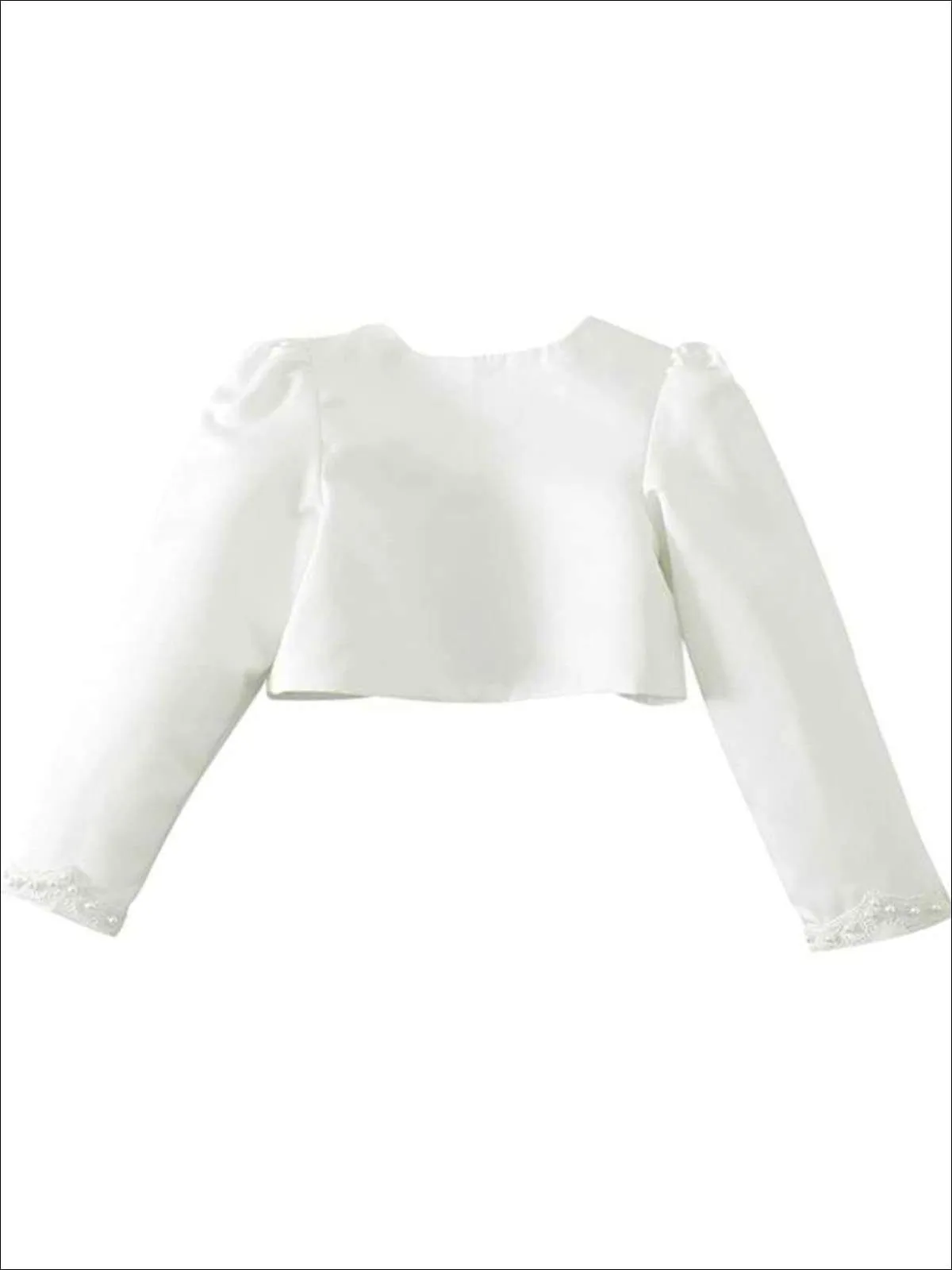 Girls Ivory Pearl Embellished Long Sleeve Bolero