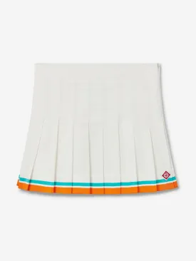 Girls Tennis Stripe Pleated Skirt in White