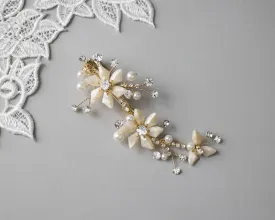 Gold Beaded Flower Bridal Hair Clip