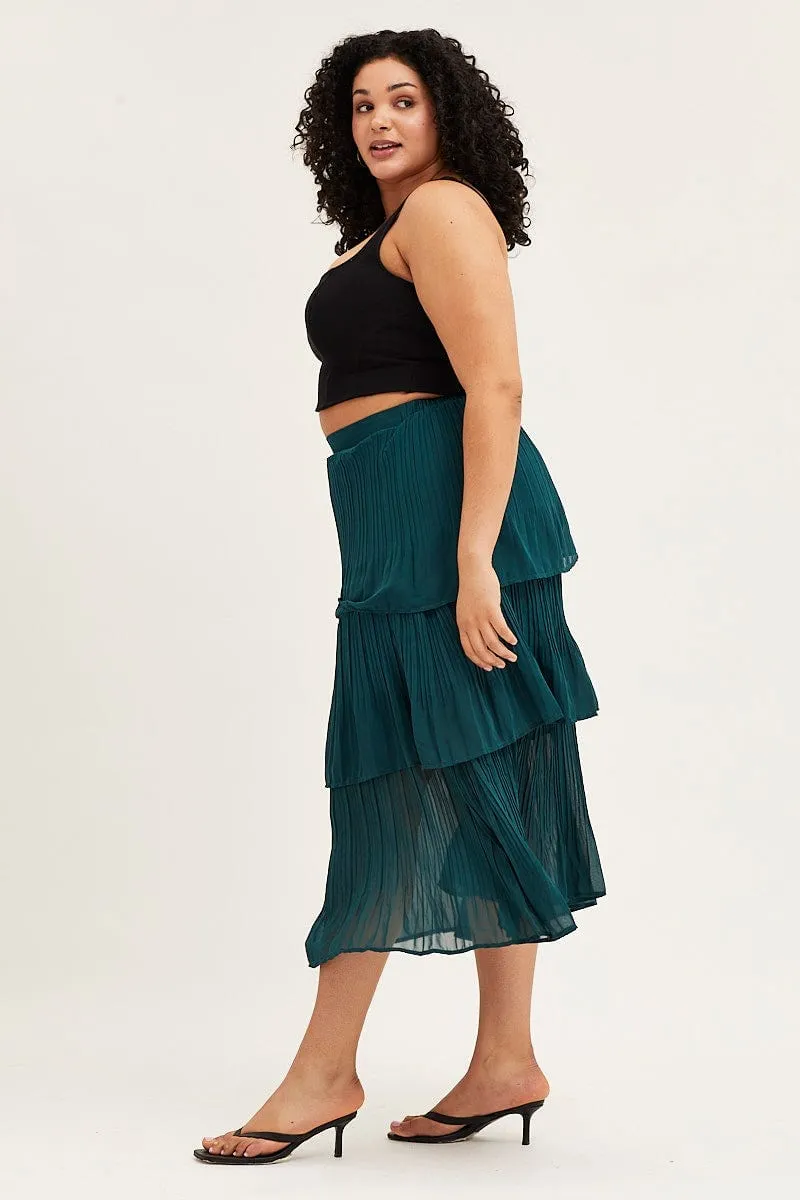 Green Midi Skirt Pleated