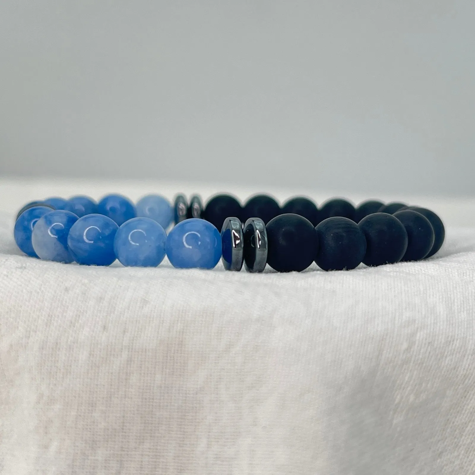 Hematite & Blue Beaded Stretch Bracelet – Sophisticated