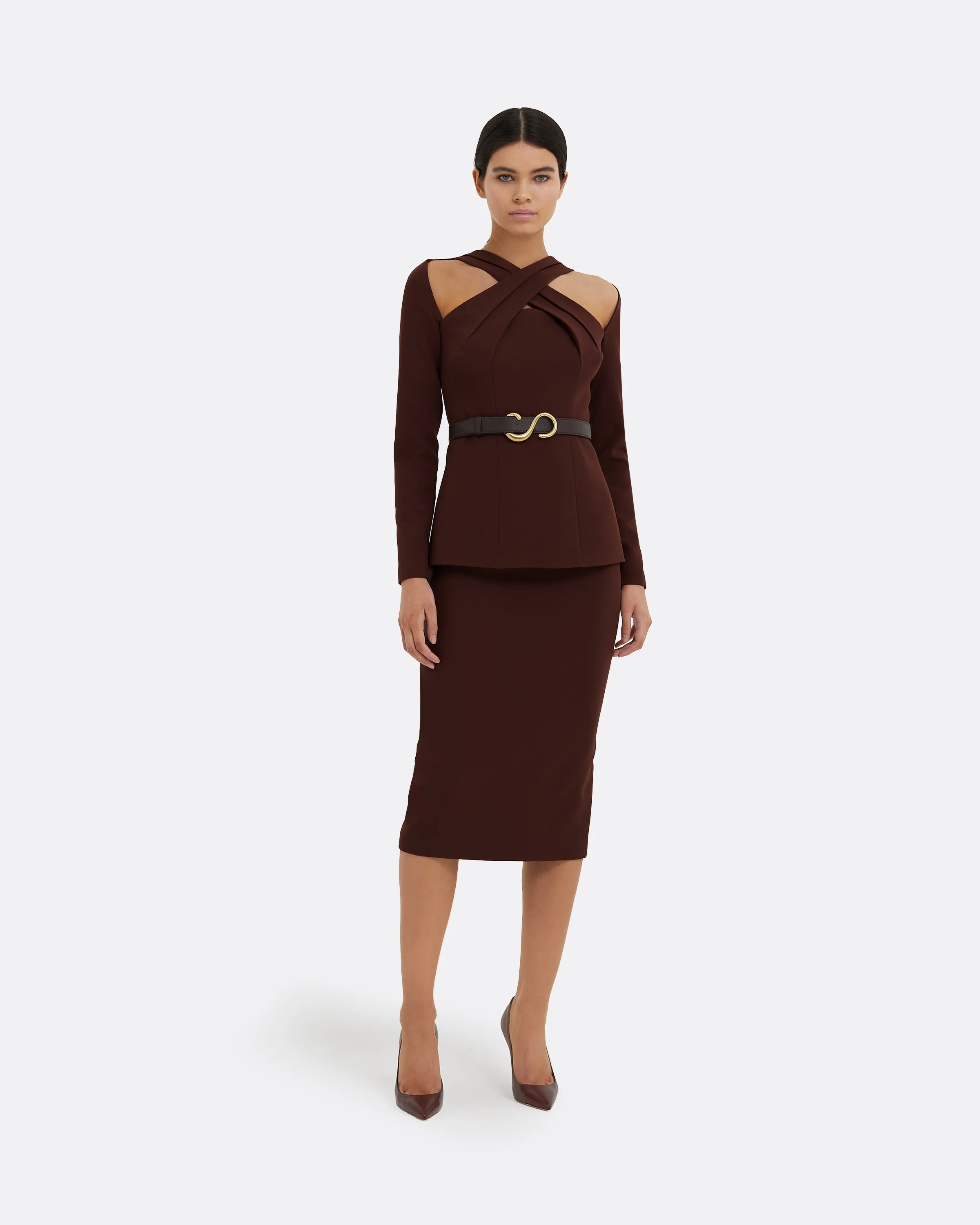 Hokoku Pecan Brown Pencil Skirt