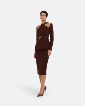 Hokoku Pecan Brown Pencil Skirt