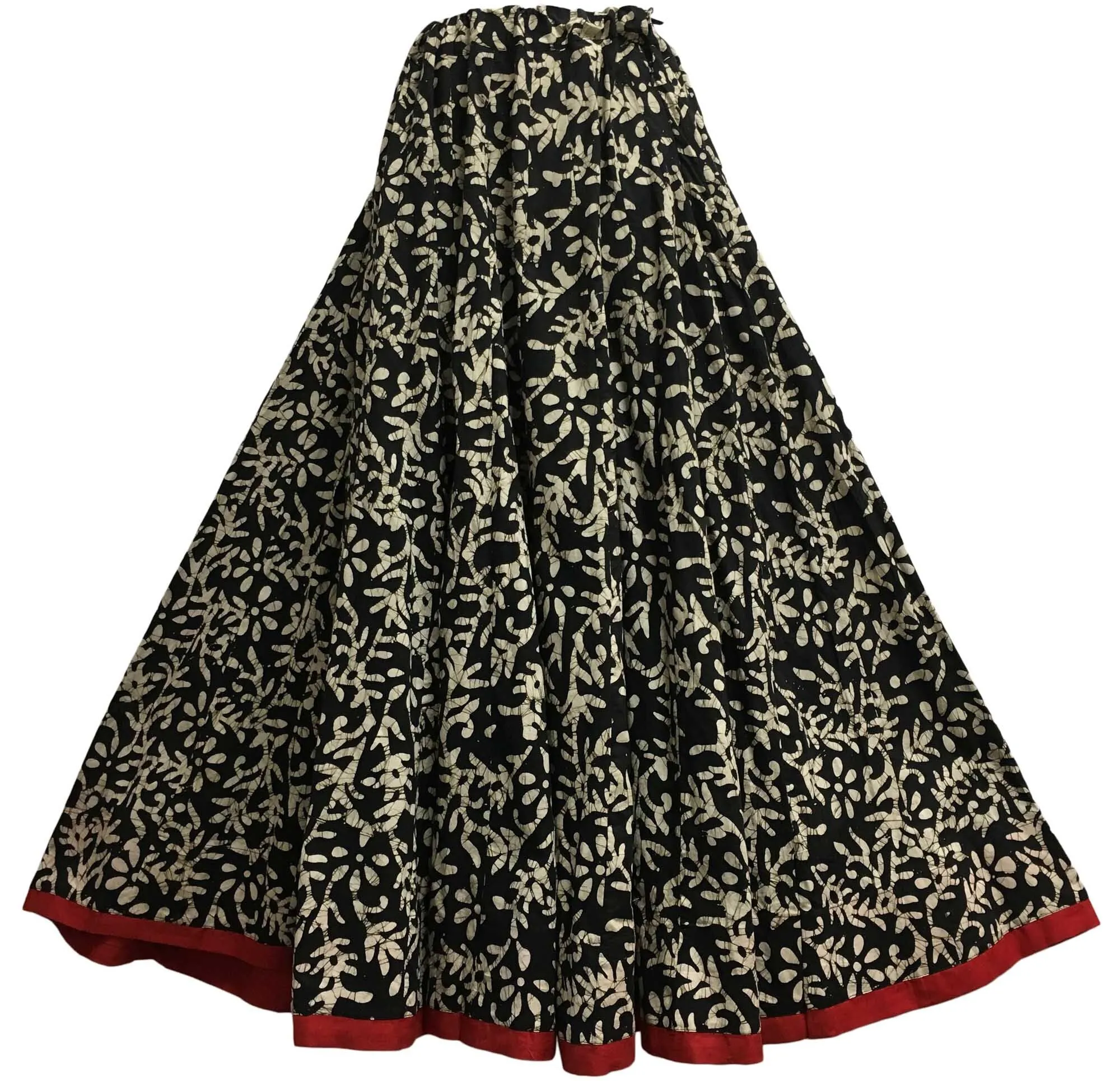 Indian Ethnic Print Cotton Pleated Panel Bohemian Vintage Seven Yard Full Circle Flared Long Maxi Skirt #138