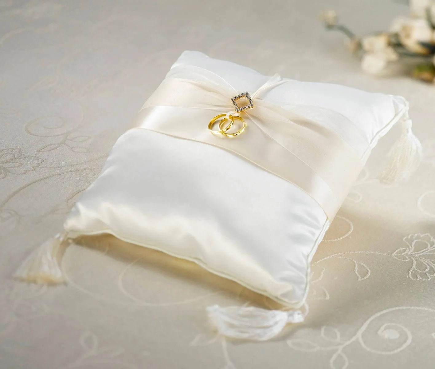 Ivory Diamond Satin Ring Pillow