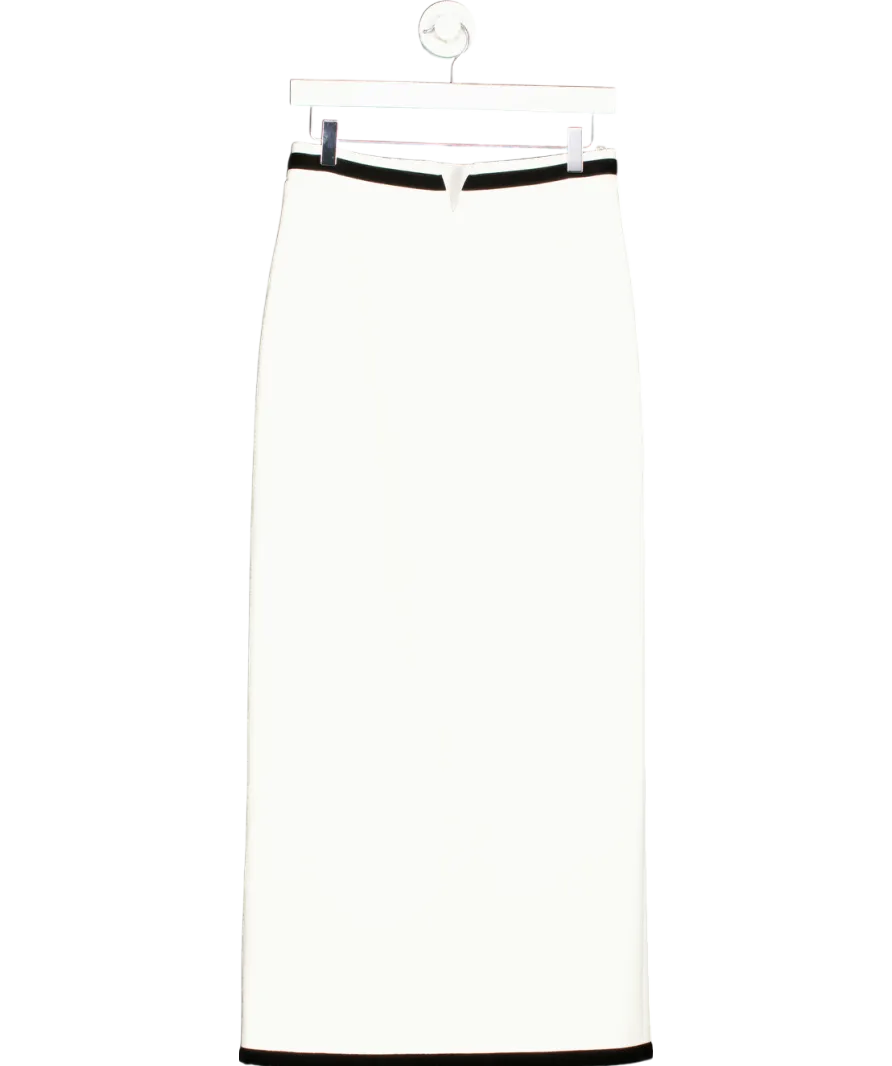 Karen Millen White Tall Compact Stretch Tipped Velvet Contrast Tailored Pencil Skirt UK 10