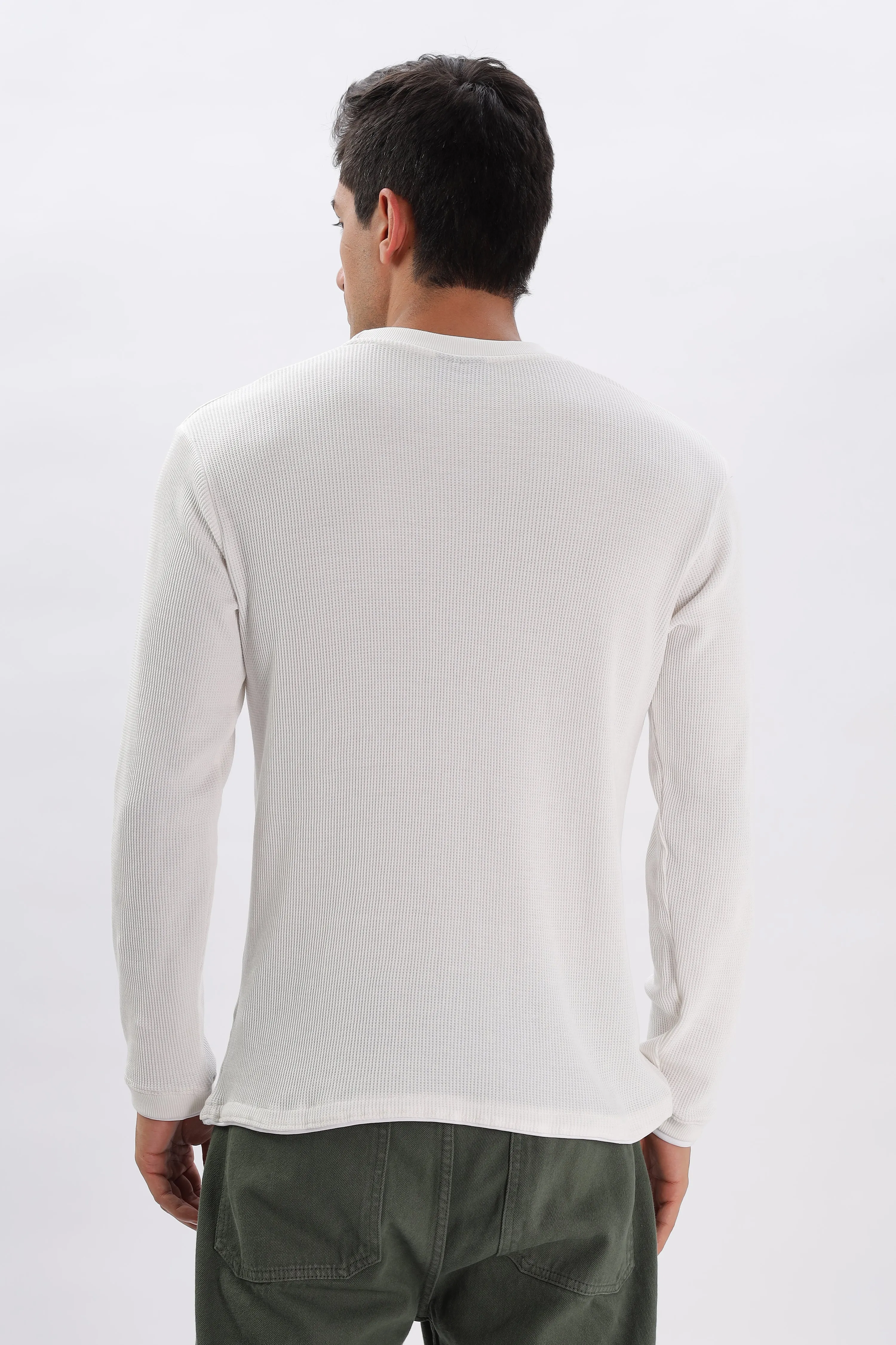 Knitted Full Sleeve T-Shirt: White