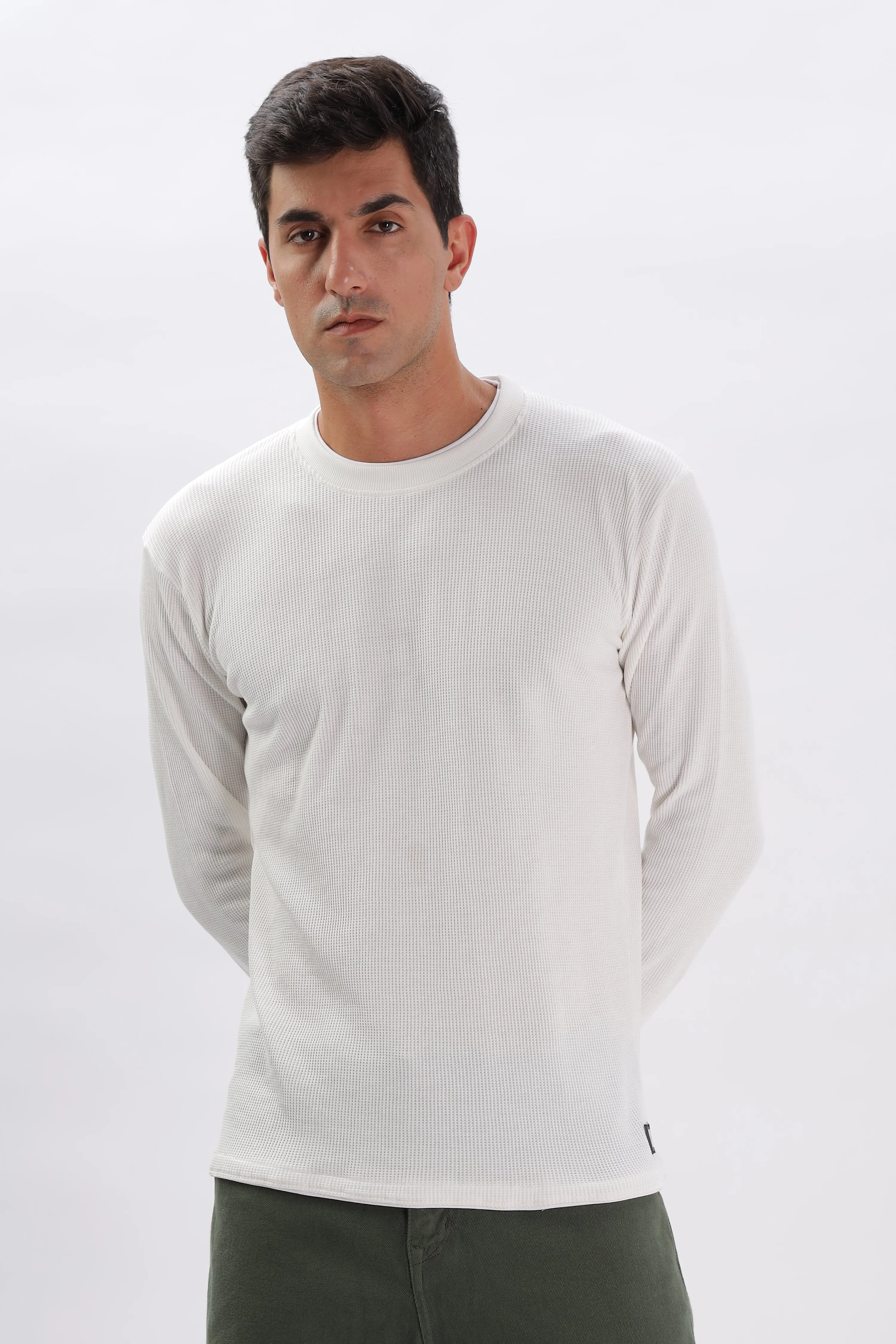 Knitted Full Sleeve T-Shirt: White