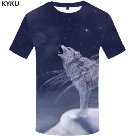 KYKU Wolf T shirt Men Galaxy Space Tshirts Print Animal T-shirt 3d Psychedelic Tshirt Anime Fantasy T shirts Funny Mens Fashion